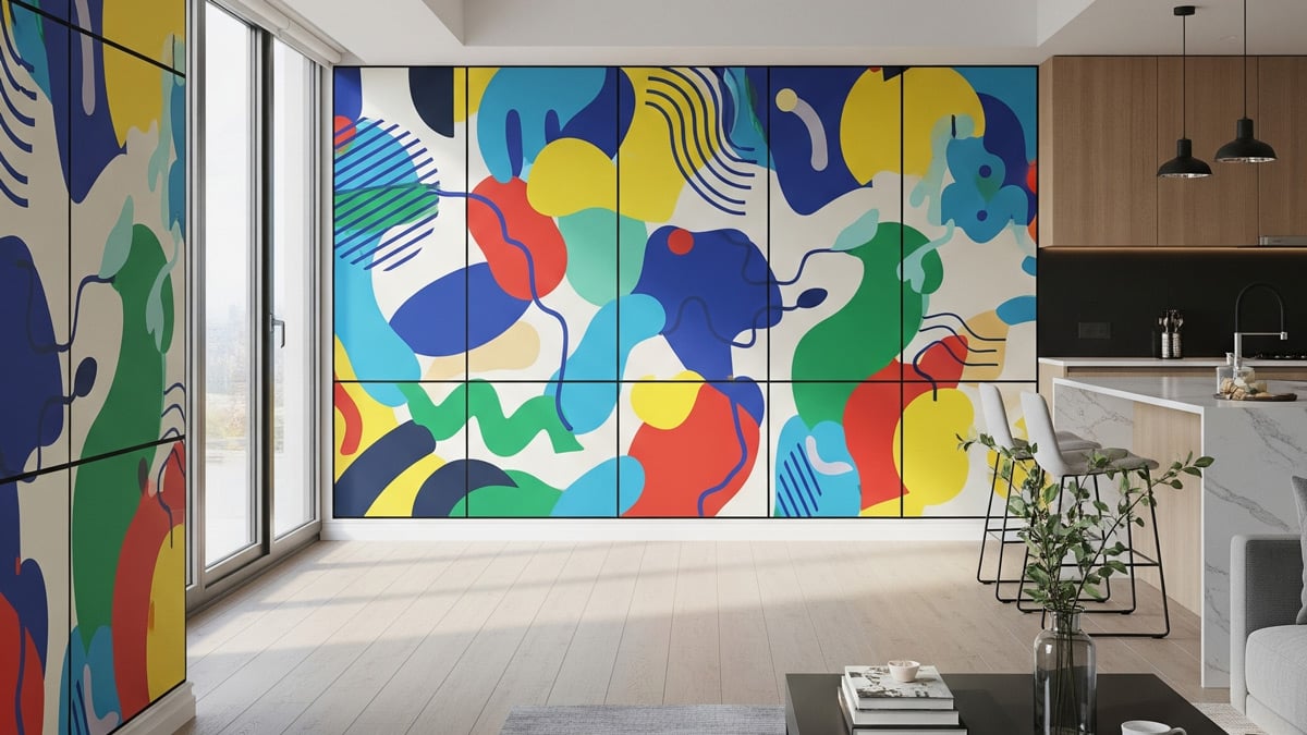 Colored wall finish on interior space